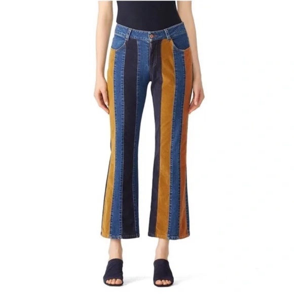 See By Chloe Denim - See by Chloe Mid Rise Flare Wide Leg Patchwork Velvet Striped Jeans 28